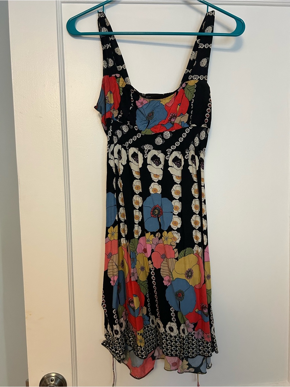 Vintage Wet Seal Black Mini Floral Sundress with Multicolor Blooms